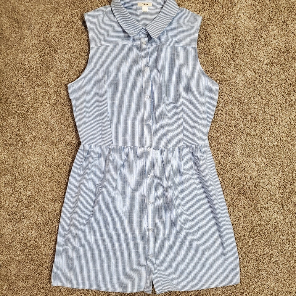Timing Blue White Striped Denim Coller Button Down Womens Dress Large  Good pre